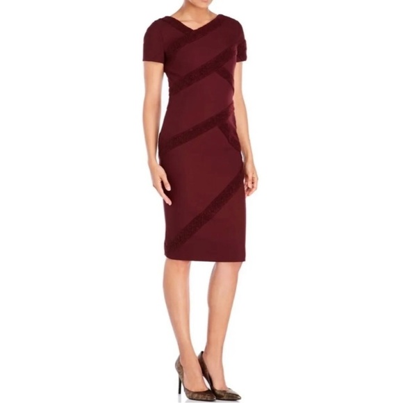 Raoul Sz 4 Wine Red Textured Boucle Asymmetric Sheath Midi Dress NEW - Picture 1 of 7